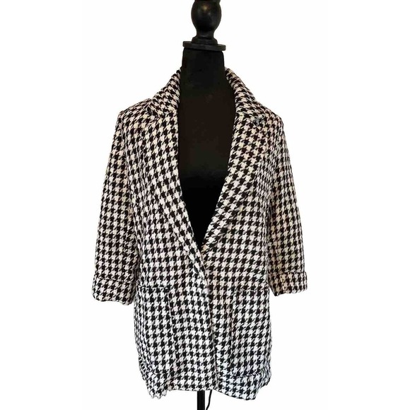 Sanctuary Women’s Houndstooth Blazer Black White Checkered Jacket - Picture 1 of 9